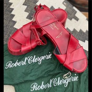 VINTAGE ROBERT CLERGERIE RED LTHR PLATFORM SANDAL